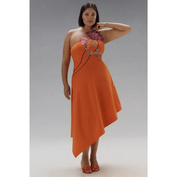 New Yukiko Noritake x Anthropologie Asymmetric Floral Midi Dress $248 SIZE 14 - Picture 5 of 5